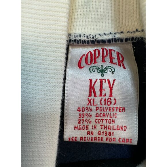 Vintage Copper Key Nordic-Inspired Sweater XL 16 Navy Blue Grannycore - Picture 2 of 9